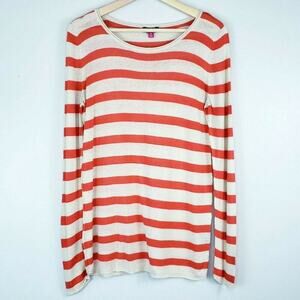 Vince Camuto Linen Blend Stripe Knit Burnt Orange Comfy Light Weight Sweater M